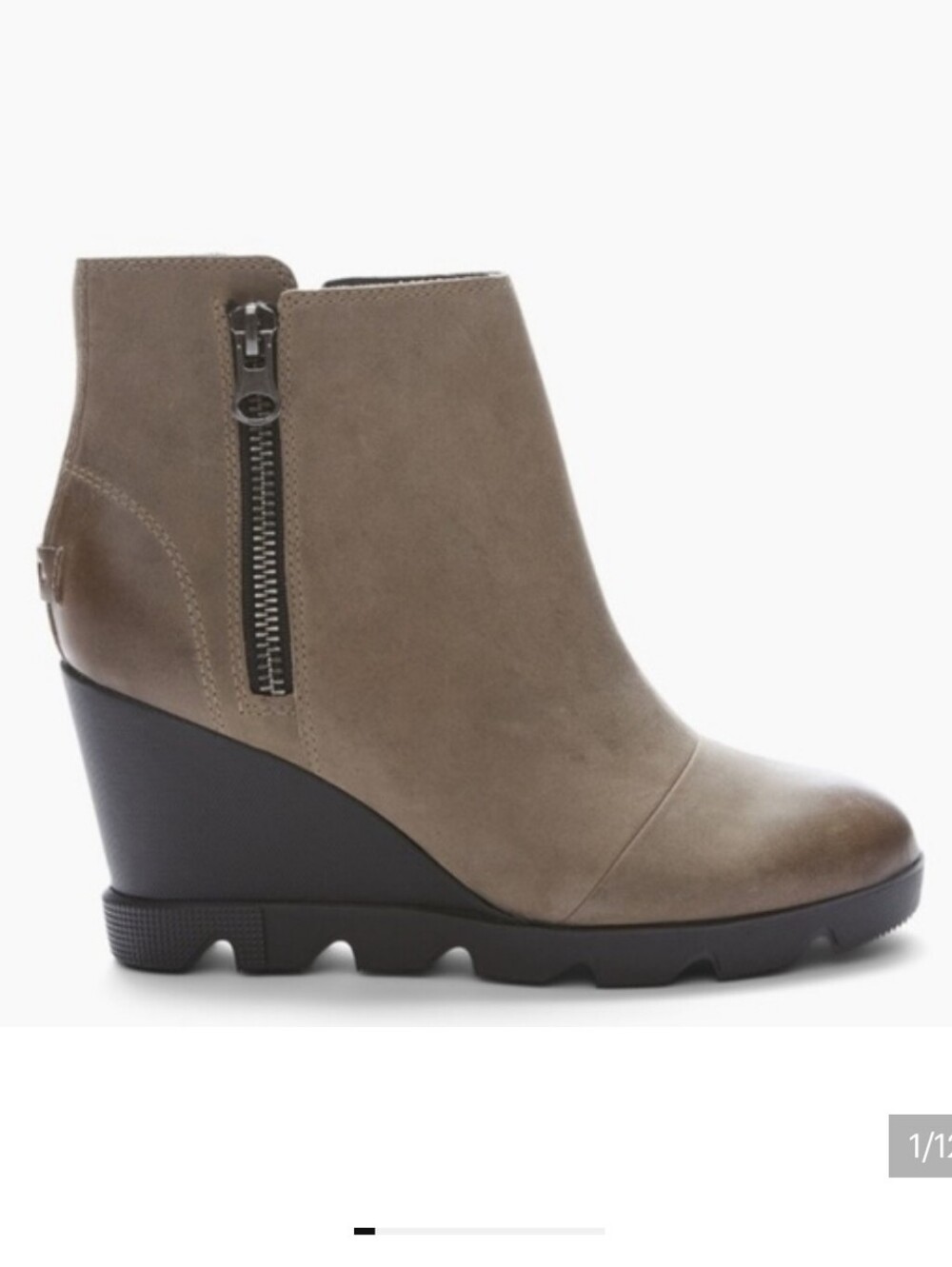Sorel Taupe Distressed Leather Joan Uptown Zip Boots Size 9 - Picture 4 of 12